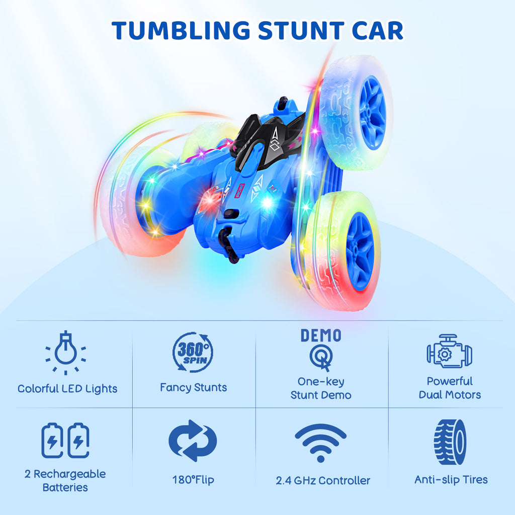 SGILE 2.4Ghz Double Sided 360 Flip Rotating Racing Car, Blue