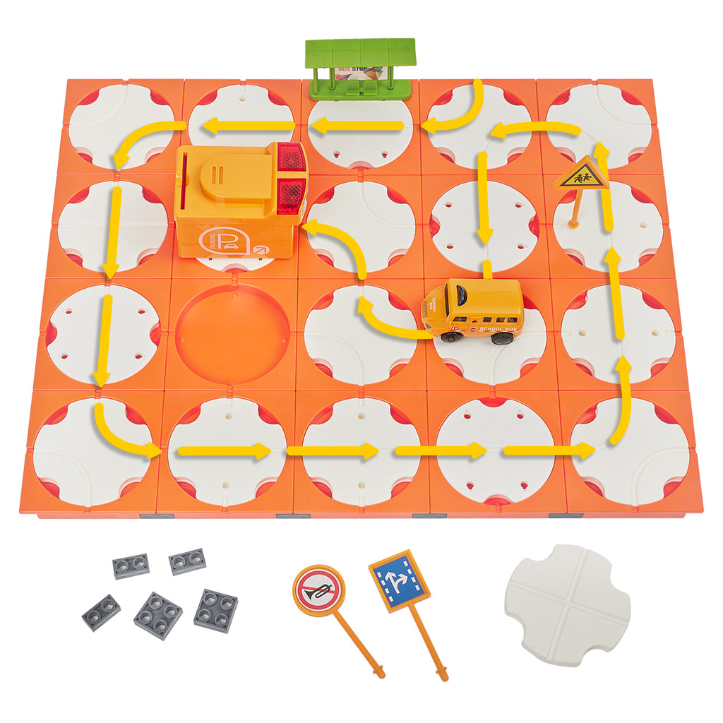 SGILE 20 PCS Toddler Building Maze Blocks Family Board Game Track School Bus Toy Set