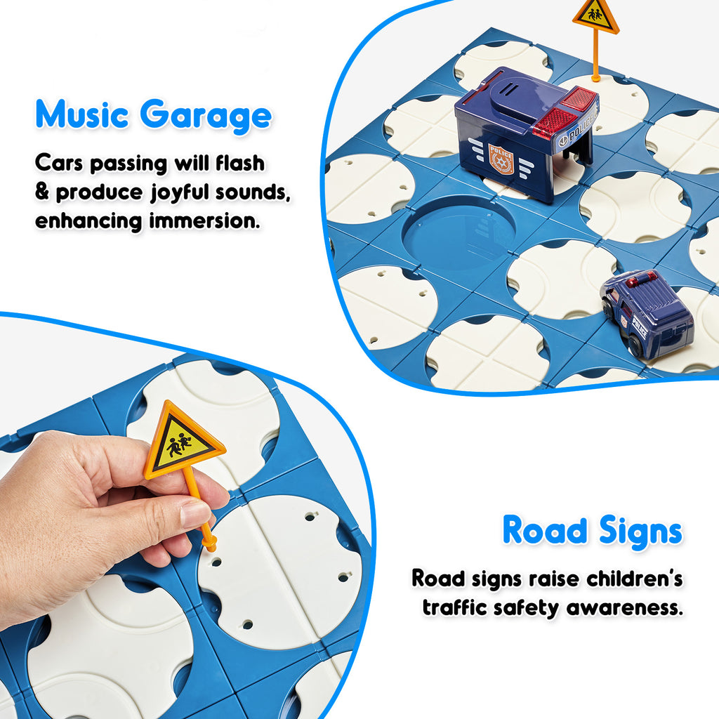 SGILE 24 PCS Toddler Building Maze Blocks Family Board Game Track Police Car Toy Set
