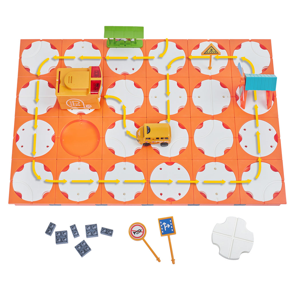 SGILE 24 PCS Toddler Building Maze Blocks Family Board Game Track School Bus Toy Set