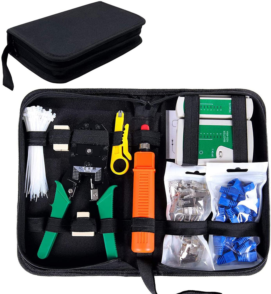 SGILE Network Tool Kits Computer Maintenance LAN Cable Tester 9-in-1 with Crimp Stripper Tool Set