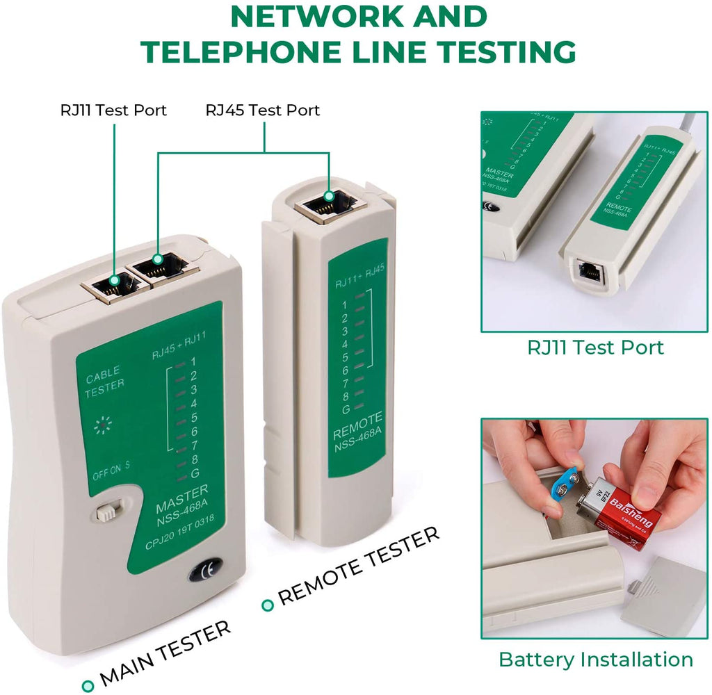 SGILE Network Tool Kits Computer Maintenance LAN Cable Tester 9-in-1 with Crimp Stripper Tool Set